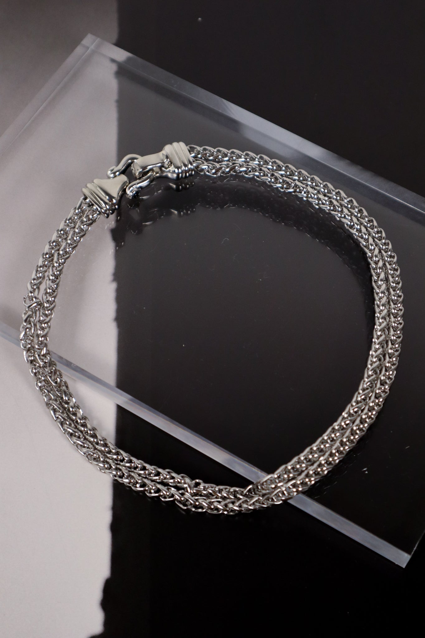 Double Chain Clasp Necklace - SILVER