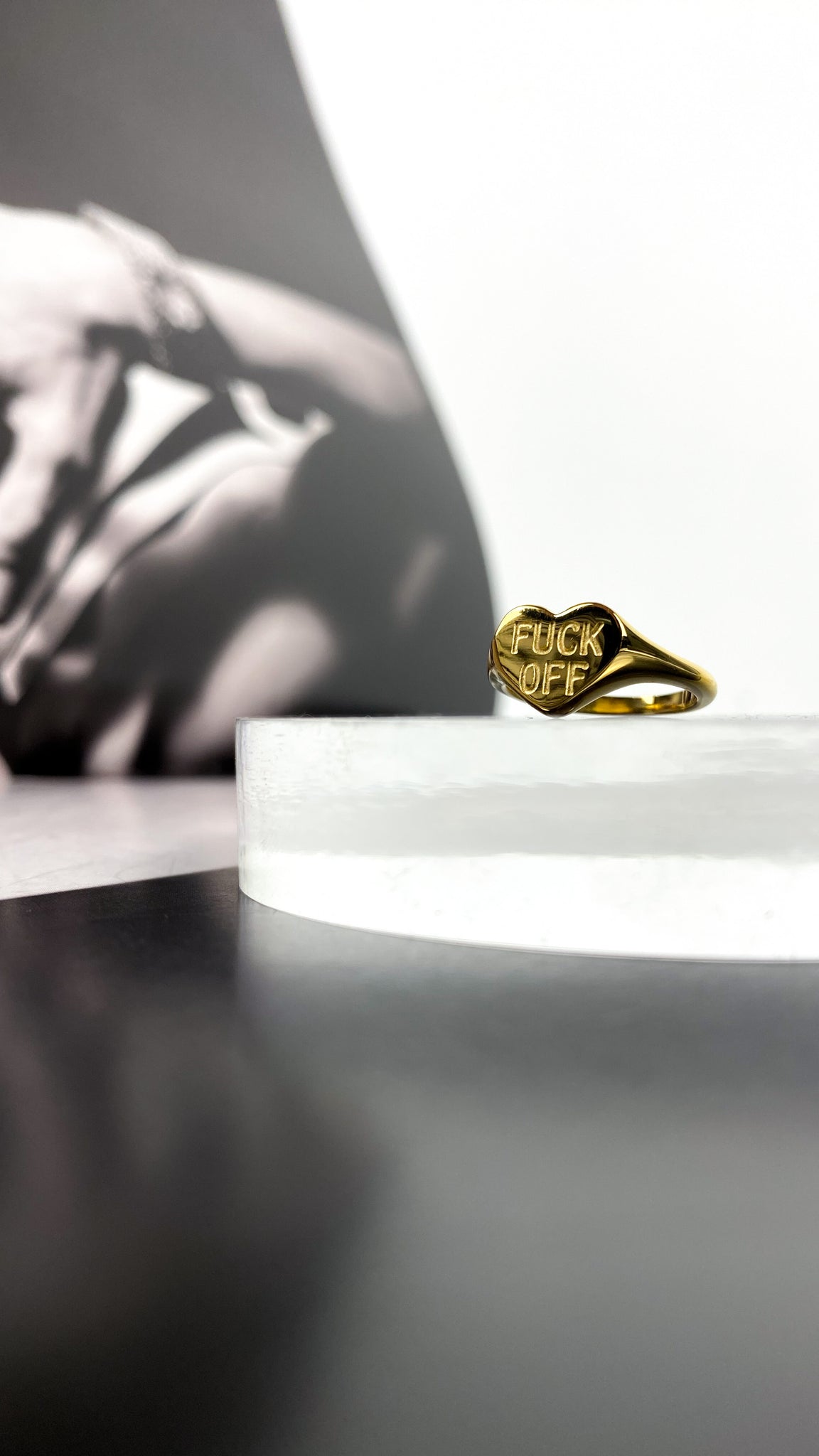 F OFF HEART WATER RESISTANT RING - GOLD